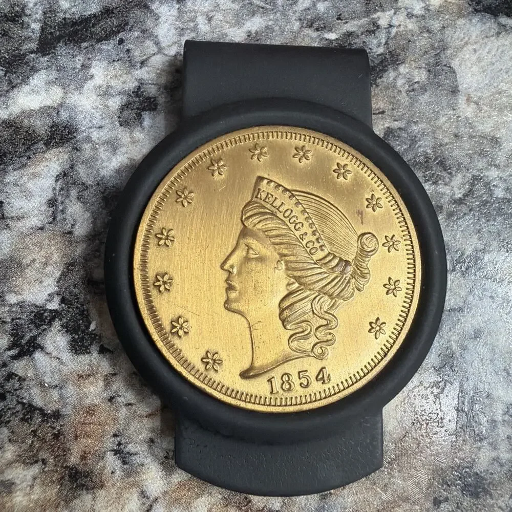Vintage Gold-Plate Money‎ Clip with Kellogg & Co. 1854 Liberty Head Faux Coin